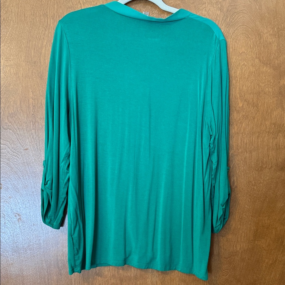 Cable & Gauge Teal V-Neck Blouse - Picture 3 of 4